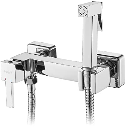 Ibergrif - WC Mitigeur Douche Set avec Flexible, Support, Douchette, Eau Chaude et Froide, Chromé