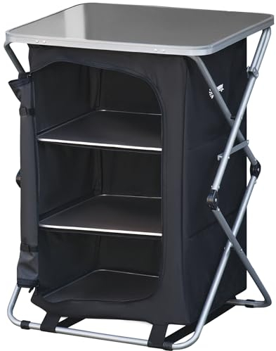 Outsunny Armario Cocina de Camping Plegable con Paravientos 3 Estantes Bolsa de Almacenamiento Encimera 58X65x93 cm para Exterior Acampadas Picnics Tela Oxford Negro
