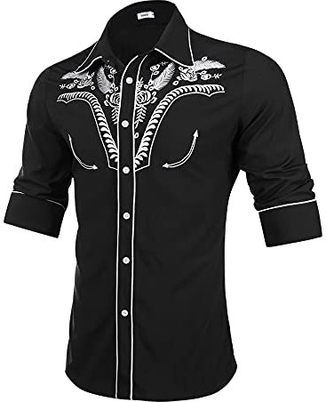 Sykooria Men's Shirts Long Sleeve Casual Vintage Floral Embroidery Button Down Western Shirts Regular Fit