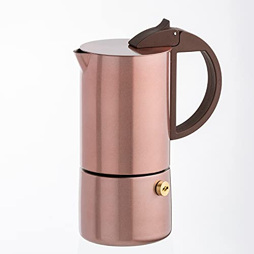 Gnali & Zani CHICCA Espressokocher | Goldrose | Für 3 Tassen | Alle Herdarten inklusive Induktion | Edelstahl Espressokocher | Kunststoff Griffe | Moderner Camping Kaffeekocher
