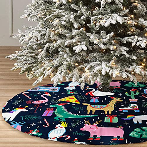 Mateju Weihnachtsbaum Rock Weihnachtsbaumdecke Rund Decke Groß Christbaumdecke Christbaumständer Teppich Baumdecke Weihnachtsbaum Deko für Weihnachten Neujahr Party (Grüner Dinosaurier,48inch)