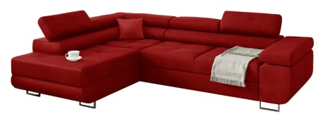 KREATIVE FURNITURE & DESIGN Ecksofa Miami ecksofa mit schlaffunktion und bettkasten, Wohnzimmer ecksofa, Ecksofa mit Bettkasten, Ecksofa in L-Form (Casablanca 2309) (Rot, Ottomane Links)