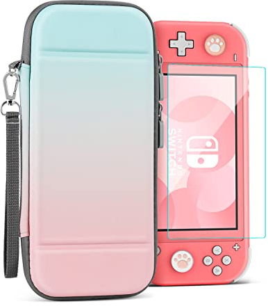 TNP Étui de transport pour Nintendo Switch Lite, rose et bleu, étui de voyage Kawaii mignon, sac de transport de protection pour filles avec protecteur d'écran, 10 supports de cartouches de jeu