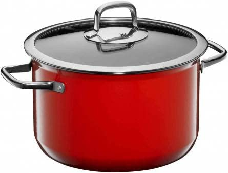 WMF Fusiontec Compact Kochtopf groß 24 cm, Glasdeckel, Fleischtopf Induktion 5,9l, High-Tech Keramik, stapelbar, kratzfest, rot