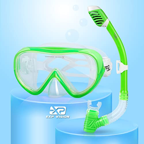 Kinder Schnorchelset mit Trocken-Schnorchel & Taucherbrille Sicherheitsglas Taucherbrille Kinder Weiches flüssiges Silikon Schnorchelset Kinder Anti-Nebel Tauchmaske Schnorcheln Set 4-14