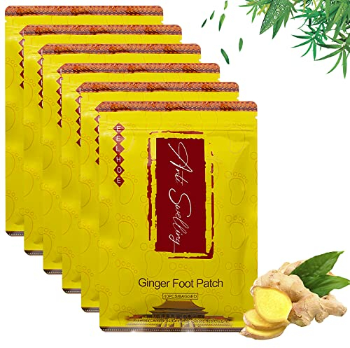 Ginger Foot Patches, Lot de 60 Patchs Détoxifiants Gingembre, Patch Détoxifiant Anti Gonflement Gingembre, Patch Detox Pieds pour un nettoyage en profondeur, Améliorent Sommeil