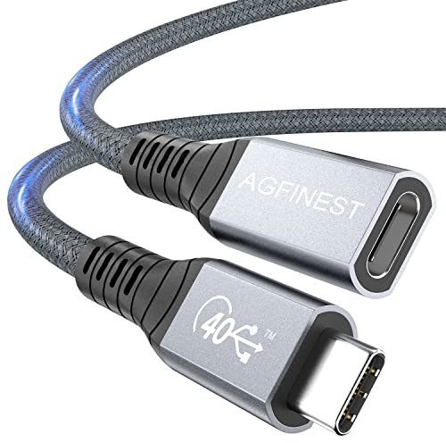 AGFINEST USB4 Verlängerungskabel 0,5M, Thunderbolt 3 & 4 Verlängerungskabel[40Gbps & PD 100W 5A] USB4.0-Typ-C-Stecker auf Buchse,8K@60Hz oder Dual 4K Video Display, Kompatibel mit USB C Geräten