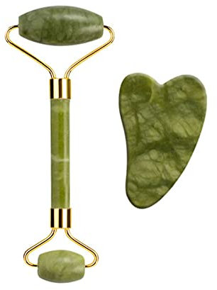 Rouleau à gouache en pierre de jade naturelle Gua Sha Massager Masseur Beauté Relaxation Outil N°6