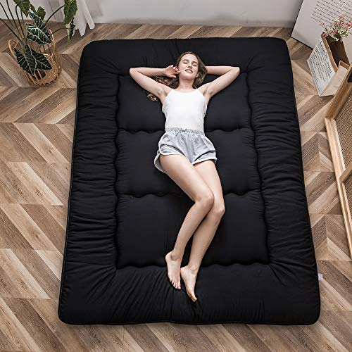 MAXYOYO Japanese Floor Mattress Futon Mattress, 4 Thicken Tatami Mat Sleeping Pad Foldable Roll Up Mat Boys Girls Dormitory Pad Kids Floor Lounger, Black, Full
