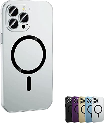 Magnetic Charging Aluminium Metal Bumper Matte Case Cover for iPhone 14 13 12 Plus Pro Max,Full Lens Protection,Non-Fingerprint,Stain,Scratch-Resistant,Wear Resistant. (for iPhone 12 Pro Max, Silver)