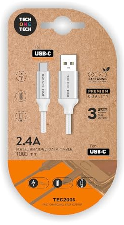 TECH ONE TECH USB-Kabel 2.0 TEC2006 / USB Tipo-C MACHO – USB MACHO/1 M/BLANCO