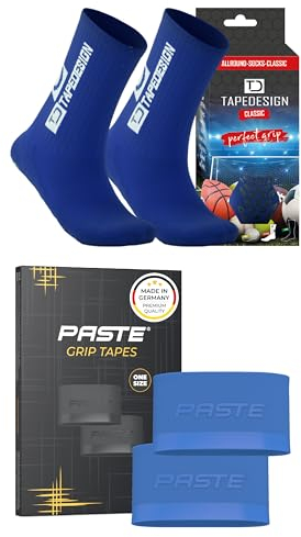 PASTE - XL 2er Set: TAPEDESIGN Fußball-Socken (Classic) Schienbeinschonerhalter (blau) - Sport- & Fussball-Socken mit Schienbeinschoner Halterung & Sport-Socken Kinder, Herren, Damen