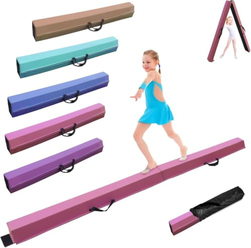 SportBob Barra Equilibrio Gimnasia artistica 240/270/300 cm Cuero PU Barra de Equilibrio Gimnasia artistica Plegable Base de Goma Antideslizante para niños, Vigas de Gimnasia para Entrenamiento
