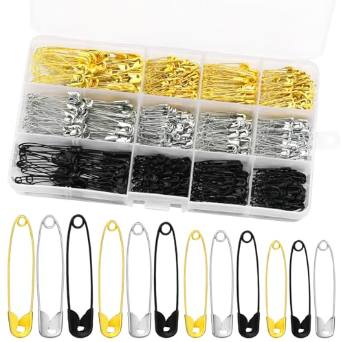 NAMOON 540PCS Safety Pins, 4-Size 18mm to 37mm Safety Pins for Clothes | Safety Pins Assorted with Three Colors of Nickle Plated Rust Resistant Steel for Clothes, Crafts, and Dressmaking