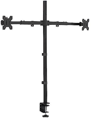 VIVO Premium Dual Ultra Wide LCD LED 27 to 38 inch Monitor Desk Mount, Heavy Duty C-clamp, Extra Tall Pole, Adjustable Telescoping Arms, Flush Wall Setup, Fits 2 Screens, Black, STAND-TS38C-T