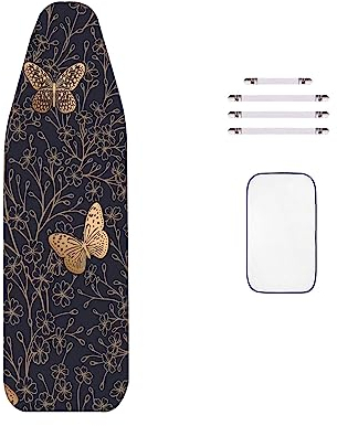 Coton - Housse de Planche à Repasser, Modèle Extra-épais à 2 épaisseurs Motif Papillon avec Filet Isolant et Fermetures, Remplaçable - Housse de Planche à Repasser, pour Grandes Planches à Repasser