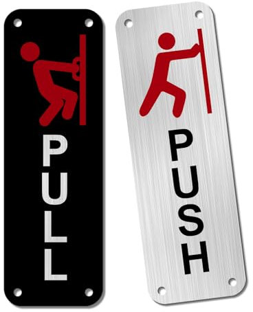 SINMAO 2 Pack 5×15cm PUSH & PULL Metal Door Sign.Brushed Aluminium Material, Durable,Adhesive Backing For A Strong Stick Push And Pull Signs.
