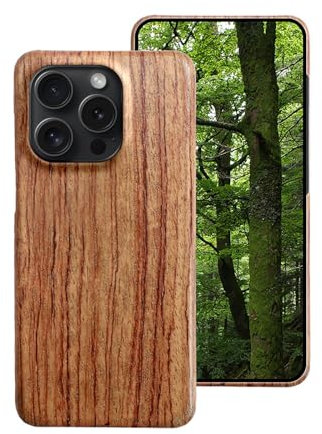 qichenlu Coque de protection arrière ultra fine en bois de rose avec noyau aramide anti-balles compatible avec iPhone 15 Pro, en bois naturel