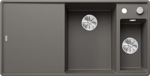 BLANCO AXIA III 6 S-F | Granitspüle aus SILGRANIT vulkangrau | Einbauart: Flächenbündig | Hauptbecken rechts | mit Holzschneidbrett | für 60 cm breite Unterschränke | Reinigungsfreundliche Öberfläche