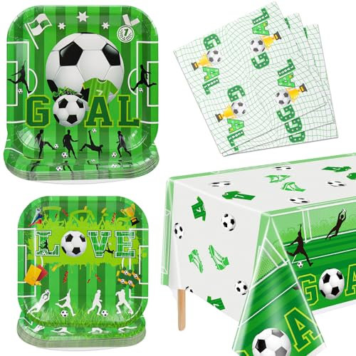 Hegbolke Football Theme Party Supplies Serve 20-61Pcs Plates Napkins Tablecloth Set for Kids Football Themed Birthday Party Decorations Supplies