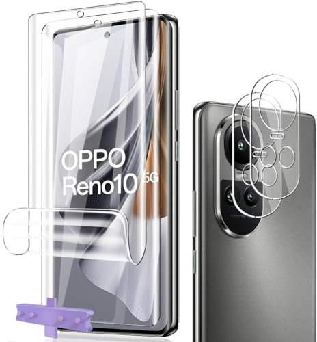Phlleyaa Protector de Pantalla para OPPO Reno 10/10 Pro,TPU Película Protectora 2 Pack + Protector de Lente de Cámara 2 Pack, Sin Burbujas Fácil de Instalar para OPPO Reno 10/10 Pro Vidrio Templado