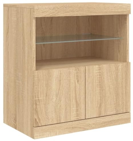 vidaXL Sideboard, Kommode mit viel Stauraum, Highboard Schrank mit LED-Leuchten, Anrichte Beistellschrank Standschrank, Modern, Sonoma-Eiche