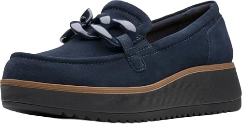 Clarks Women's Zylah May Loafer, Navy Suede, 9 Medium