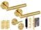 HANDLEZONE® Evo Knurled Grip Door Handles on Rose Bathroom Lock Pack with Knurled Turn Set, 76mm Lock, 75mm Ball Bearing Hinges - Brushed Brass