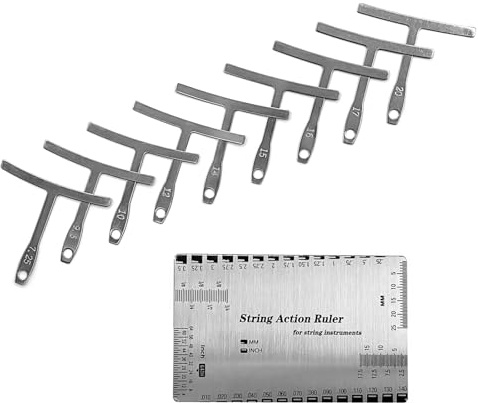 Musiin Professionelles Gitarrenbauer-Werkzeug-Set – 10-teiliges Präzisions-Setup-Set mit Edelstahl-Untersaiten-Radius-Messgeräten und doppelseitigem Action-Messgerät für perfekte