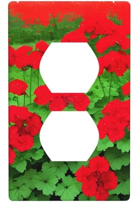 Duplex-Steckdose, dekorative Wandplatte, elektrische Steckdose, Lichtschalter-Abdeckung, Kunst-Blende, Schalterplatte für Heimdekoration, 11,4 x 7 cm, rote Geranien bedruckt