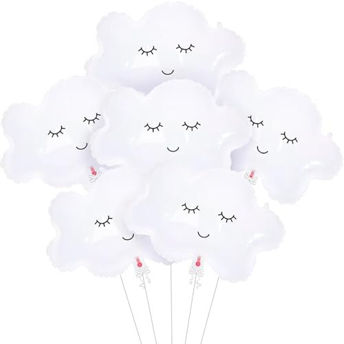 DazzJoy 6 Stück Wolken Luftballons Deko Geburtstag, XXL Wolke Luftballon, Lächelnde Quasten Wolkenförmige Folienballon Geburtstag, Helium Ballons Wolken für Kindergeburtstag Deko, Babyparty Deko