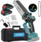 Mini tronçonneuse sans fil pour le bois, tronçonneuse électrique sans fil pour couper l'arbre, tronçonneuse à piles avec 2 batteries rechargeables, mini tronçonneuse sans fil de 15,2 cm pour femmes
