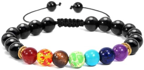Heveer Pulsera de Piedra Natural Cuentas de Piedra Natural con Cuerda Trenzada Ajustable Pulsera de Cuentas Joyas para Mujer Hombre (Colorido)