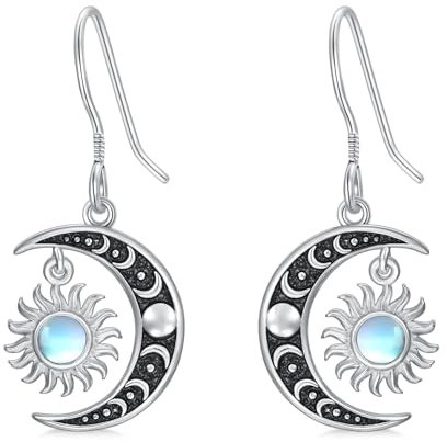 AXELUNA Sonne und Mond Ohrringe 925 Sterling Silber MoonStone Sonne Ohrringe Sonne Mond Drangle Ohrringe Sonne Mond Schmuck Geschenk für Frau Mutter Ehefrau