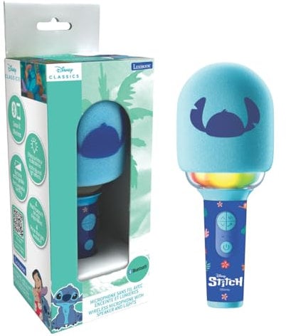 LEXIBOOK, Disney Stitch, Wireless microphone with speaker and lights, 4 voice modifiers, Multicoloured light effects, Rechargeable battery, MIC280D