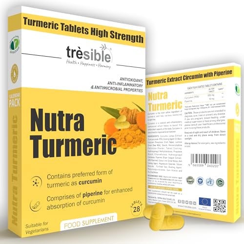 High Strength Turmeric Tablets for Joint Pain (1 Month Supply) - Anti Inflammatory Turmeric Supplement with Piperine to Support The Immune System, Brain Function and Gut Health - Curcumin Supplements