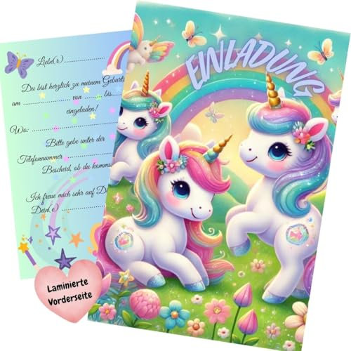 Olanmarp Einladungskarten Kindergeburtstag - Karten für Jungen und Mädchen - Einladung für einen unvergesslichen Geburtstag - 10 Stück (Einhorn)