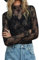 ensswliz Women Sexy Mock Turtle Neck Long Sleeve Sheer Mesh Lace Floral See Through Swiss Dots Going Out Layering Slim Fit Tops Streetwear (B-Black, M)