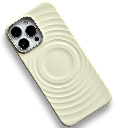 PRO-TECT Liquid Silicone Phone Case Compatible with iPhone16, Magnetic Case with Wave Patern, Drop proof Protective Case (Off White, iPhone 16 Pro-Max)