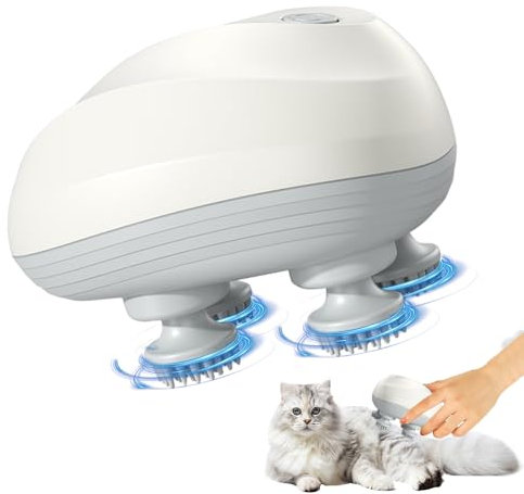 LYPPUL Elektrisches Kopfmassagegerät, Kabelloses Handmassagegerät mit 4 Knetköpfen, Tragbar Haustier Massagegerät,IPX7 Wasserdicht Katzen Massagegerät für Ganzkörpermassage HundeköRper Haarwachstum