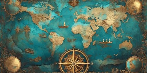 Diamond Painting Kit Completo, Diamond Painting mappa del mondo Pittura Diamante retrò Pittura Diamante kit completo Bambina Strass Ricamo a Punto Croce Craft, Home Parete Pittura Decor 100x200CM-3120