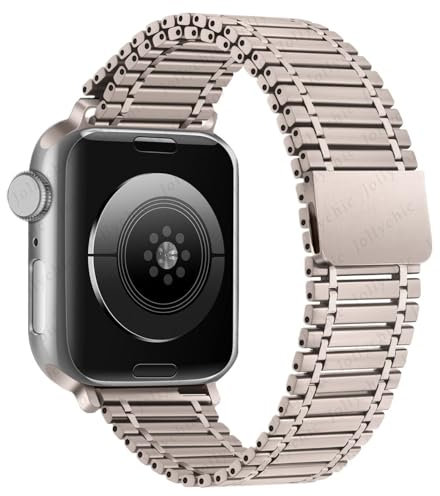 EZZON Correa de metal para Apple Watch Ultra Band 49mm Series 10/9/8/7 41mm 45mm Pulsera de acero Iwatch 6 SE 5 4 3 38mm 40mm 42mm 44mm S10 46mm 42mm Correas de reloj(Starlight,S10 42mm)