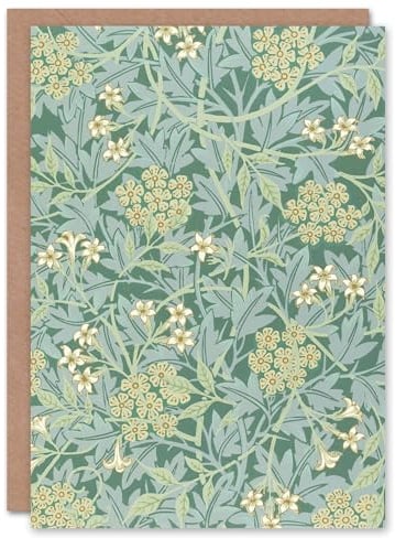 Artery8 William Morris Art Card Jasmine Flowers Green Pattern