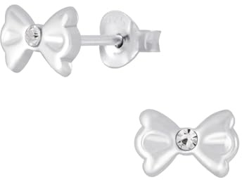 Monkimau Mädchen Ohrringe Bow - Crystal | Ohrstecker aus 925 Sterling Silber | Kinderohrringe hypoallergen