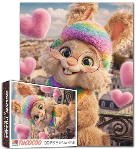 Niedliches Tier-Hasen-Puzzle für Erwachsene, 1000 Teile, Balkon, Hase, Getränke, Kaffee, DIY-Kunst-Puzzle, 50,8 x 68,9 cm, für Heimdekoration, Geschenkidee, Geschenk, Familienpuzzle, perfekt für