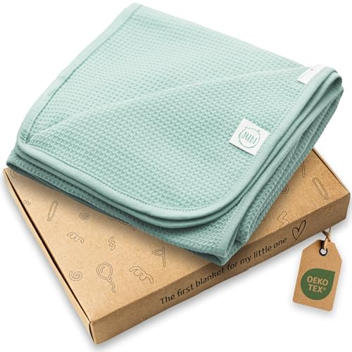 Jubi® Coperta Neonato Estiva 70x100 cm 100% Cotone – leggera e traspirante – copertina neonato morbida per carrozzina e lettino – certificata Oeko-Tex – regalo nascita -menta