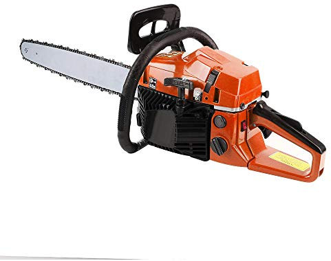 Motosierra con espada de 45 cm, motor de 2 tiempos, 52 cm³, motosierra de gasolina para cortar madera, árboles, jardinería (naranja, 52 cc, 45 cm)