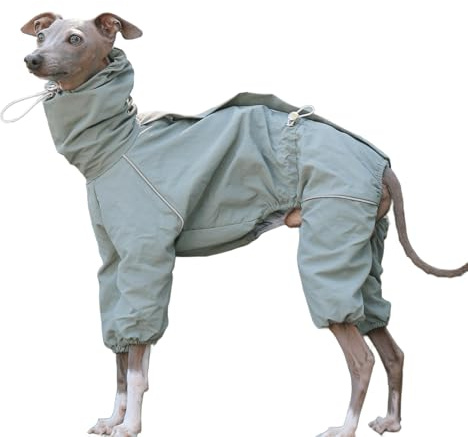 UOSIA wasserdichte, verstellbare Jacke mit hohem Kragen für italienische Windhunde, 4 Beine, reflektierender Streifen, Hundemantel mit Reißverschluss für Whippet-Hunde