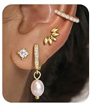 Kakonia 4 Paires Boucles d'oreilles Femme Hypoallergénique Boucle d'oreille Acier Inoxydable Boucle d'oreille Argent Or Pearl Fleurs Zirconia de soleil Cartilage Tragus Helix Piercing Oreille