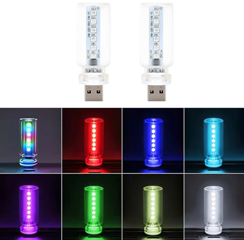 JKCUYOO 2 PCS Retro lampade per Auto,Luce Interna dell'Auto USB Plug-in,7 Colori e 13 Modalità,Mini Lampada LED per Auto, Corridoio, Camera da Letto, Campeggio